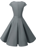 1 x RAW Customer Returns Dresstells Women s Vintage Tea Length Prom Swing Cocktail Party Cap Sleeve Dress - Grey - Small - RRP €41.16