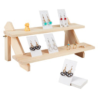 1 x RAW Customer Returns NBEADS 2-Tier Wooden Earring Display Riser, Detachable Earring Ring Holder Unfinished Wood Jewelry Card Display Stand with Groove for Crafts Jewelry Show Storage Display Collection - RRP €20.4