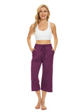 1 x RAW Customer Returns BATHRINS women s casual pants 3 4 pants jogging pants summer loose comfortable wide leg sweatpants house pants sports pants with pockets and adjustable drawstring grape purple, L  - RRP €24.19