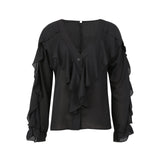 1 x RAW Customer Returns Loalirando Women s Long Sleeve Elegant V Neck Sexy Blouse for Office Casual Black X-Large - RRP €13.9