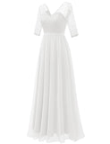 1 x RAW Customer Returns DRESSTELLS Women s Prom Dresses Long Chiffon Evening Dresses Long V Neck Bridesmaid Dress Long White XL - RRP €61.68