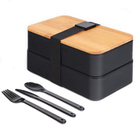 2 x RAW Customer Returns VBOK IGFE Bento Box Japanese - lunch box with compartments - 3-piece cutlery - lunch box with bamboo lid for school and work for children and adults - RRP €33.98