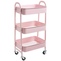 1 x RAW Customer Returns DOEWORKS Storage Cart 3-Tier Metal Utility Cart Rolling Cart Organizer Cart with Wheels for Kitchen Makeup Bathroom Office, Pink - RRP €47.14