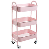 1 x RAW Customer Returns DOEWORKS Storage Cart 3 Tier Metal Utility Cart Rolling Cart Organizer Cart with Wheels for Kitchen Makeup Bathroom Office Pink - RRP €46.76