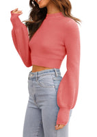 1 x RAW Customer Returns GeGekoko Women s Sexy Crew Neck Cropped Sweaters Ribbed Long Sleeve Crop Top Pullover Sweater, Pink, M - RRP €34.99