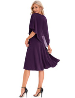 1 x RAW Customer Returns DRESSTELLS Women s Festive Dresses Evening Dress Plus Size Chiffon Cape Elegant Cocktail Dress Wedding V-Neck Knee-Length A-Line Large Size Dress Grape L - RRP €52.99