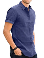 1 x RAW Customer Returns Husmeu Men s Short Sleeve Denim Shirt with Pocket Casual S-XXL Dark Blue XL - RRP €27.6