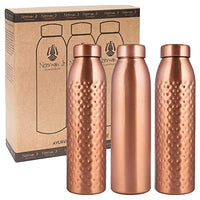 1 x RAW Customer Returns NORMAN JR Copper Water Bottle 1L - Gift Box 3 Pieces, Plain 1, Hammered 2, an Ayurvedic vessel made of pure copper - helps you drink more water with many health benefits - RRP €68.57