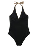 1 x RAW Customer Returns RXRXCOCO Women s Swimsuit Tummy Control Push Up Shape Swimwear Halterneck Swimsuit Backless Black Leopard M - RRP €39.99