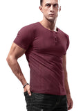 1 x RAW Customer Returns Lehmanlin men s T-shirt button collar, Henley short sleeve T-shirt, leisure T-shirt made of cotton with short sleeves, slim fit sports muscle shirts red S  - RRP €26.99