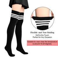 1 x RAW Customer Returns Aomig Women s Overknee Stockings, 1 Pair of Thin Plain Striped Long Knee Socks Girls, Casual Knee-High Socks for Everyday Life, Christmas and Halloween Cosplay Black Stripes  - RRP €5.36