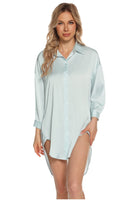 1 x RAW Customer Returns MIA LUCCE nightdress women s sexy nightwear-chiffon night dress lingerie for women-button up silly negligee shirt SL medium, mist blue  - RRP €24.19