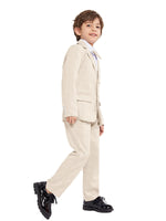 1 x RAW Customer Returns LOLANTA 3-Piece Boys Plaid Suit Set, Elegant Blazer for Wedding Prom, Formal Wear Jacket-Pant-Bow Tie Set 11-12 Years, Beige  - RRP €39.98