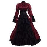 1 x RAW Customer Returns GRACEART Women s Medieval Victorian Costume Vintage Ruffle Fancy Dress with Crinoline and Belt Wine Red, Small  - RRP €66.54