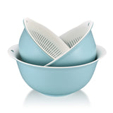 1 x RAW Customer Returns 2-in-1 Multifunctional Kitchen Strainer Set, 3 Pieces Double Layer Colander Bowl Strainer, Pasta Strainer Plastic, Colander Strainer Drain Basket for Fruit Rice Vegetable Salad Kitchen Strainer, 3 Sizes, Blue - RRP €20.88