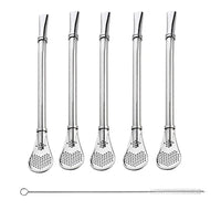 1 x RAW Customer Returns La Llareta Stainless Steel Drinking Straws Spoons, 5 Pack Straws Spoons, Reusable Filter Spoons, Drinking Spoons, with Cleaning Brushes, for Tea, Coffee, Lemon Tea, Juice, Yerba Mate Silver  - RRP €11.74