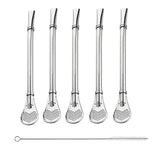 1 x RAW Customer Returns La Llareta Stainless Steel Drinking Straws Spoons, 5 Pack Straws Spoons, Reusable Filter Spoons, Drinking Spoons, with Cleaning Brushes, for Tea, Coffee, Lemon Tea, Juice, Yerba Mate Silver  - RRP €11.74