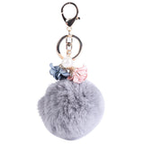 8 x Brand New Coberllus Unisex Key Chain, Women s Key Chain, Round Fur Ball Key Chain, Plated Metal Buckle, With Crystal Diamond Ornaments, Super Durable Key Chain Round Grey  - RRP €192.0