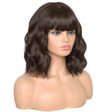 1 x RAW Customer Returns PORSMEER Women s Bob Shoulder Length Curly Wave Wig with Bangs Natural Synthetic Hair Dark Brown Wig, Anime Cosplay Halloween Wigs 14 Inches Dark Brown  - RRP €23.18