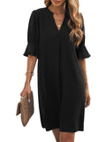 1 x RAW Customer Returns Famulily Womens Casual Ruffle Sleeve Shift Above Knee Dress Ladies Pleated Tunic Dresses Black XXL - RRP €34.27