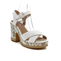 1 x RAW Customer Returns LARES Bridal sandals with wide esparto heel. Espadrilles with platform and crossed upper. Color White Size 38 - RRP €40.94