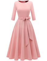 1 x RAW Customer Returns DRESSTELLS women s dresses for wedding guests 1950s retro dress elegant swing A-line cocktail dress with belt retro pleated skirt knee-length midi length blush L - RRP €35.53