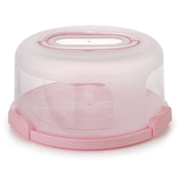 1 x RAW Customer Returns Spesh Round Cake Carrier with Handle 10 Inch Cake Container Reusable Cake Butler with Cutting Grooves PP Plastic Cake Container 30x15 cm Pink  - RRP €30.11