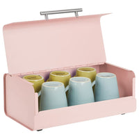 1 x RAW Customer Returns mDesign metal bread bin stylish bread box in vintage style storage box with lid for baked goods and much more pink - RRP €32.94