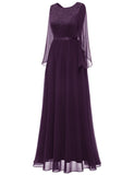 1 x RAW Customer Returns DRESSTELLS Evening Dress Long Elegant for Wedding Dress Evening Dresses for Prom Wedding Party Chiffon Split Flare Sleeves Grape S - RRP €65.51