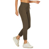 1 x RAW Customer Returns HUGE SPORTS Women s Yoga Pants with Pockets High Waist Solid Color Lightweight Jogging Pants Stretch Ankle Sports Leggings Olive Green Color M - RRP €32.26