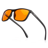 1 x RAW Customer Returns Bloomoak-99 Blue Light Blocking Glasses-Gaming Glasses-Anti-Glare-Anti-Fatigue-Suitable for Screens, Games, TV Orange - 99 - Rectangular Matte Black L , Rectangular  - RRP €21.16