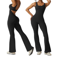 1 x RAW Customer Returns Menore Women s Jumpsuit Sleeveless Flare Jumpsuits Backless Tank Tops Bodycon Scrunch Butt Yoga Rompers V Back Sexy Playsuits Gym Workout One Piece - RRP €27.22