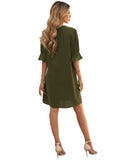 1 x RAW Customer Returns Famulily Women Summer Casual T Shirt Dresses Short Puff Sleeve Midi Dress for Wedding Guest Army Green S - RRP €34.27