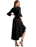 1 x Brand New Gardenwed Festive Dress Women 3 4 Sleeve Flare Bell Sleeve Round Neck Dresses High-Low Cocktail Dresses Rockabilly Dresses Evening Dresses Elegant for Wedding Black L - RRP €41.87