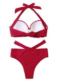 1 x RAW Customer Returns jakloz Women s Bikini Set Sexy Two Piece Swimsuit V Neck Criss Cross Swimwear Lace Up Bikini Swimsuit Red, XL  - RRP €23.18