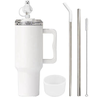 1 x RAW Customer Returns FloweryOcean 1200ml 40oz coffee mug to go, 100 leak-proof, double-walled vacuum stainless steel thermal mug with handle and straw, drinking cup for hot and cold drinks, white - RRP €28.99