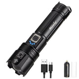 1 x RAW Customer Returns Alonefire H38 Tactical LED Flashlight Extremely Bright USB Rechargeable Zoomable Waterproof Powerful with Charging Indicator, Battery Included, Output Function for Outdoor Hunting Police Survival Military - RRP €28.01