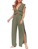 1 x RAW Customer Returns FANCYINN Jumpsuit Women s Two-Piece 2 Piece Crop Top Sexy V-Neck Pants with Side Slit Drawstring Summer Beach Holiday Casual Outfits Olive Green S - RRP €29.99