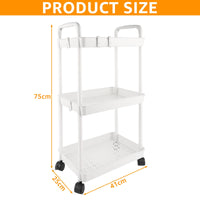 1 x RAW Customer Returns JMIATRY Set of 2 3-Tier Storage Carts, Kitchen Cart, White, with Wheels, for Kitchen, Bathroom, Laundry, Bedroom, 41 x 25 x 75 cm - RRP €28.99