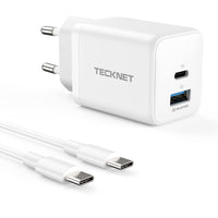 1 x RAW Customer Returns TECKNET USB C Charger GAN 45W, PD 3.0 Fast Wall Charger with 2 Ports and 1.5M USB C to USB C Cable Compatible with iPhone 15 14 13 Pro Mini, Galaxy S22 S21 Ultra S21 S20, iPad Air Mini Pro etc - RRP €19.94