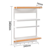 1 x Brand New MAGXCENE spice rack, kitchen roll holder, refrigerator organizer, kitchen organizer drawer, kitchen shelf wall without drilling, hanging spice rack with 6 hooks, 245 x 74 x 340 mm white - RRP €22.27