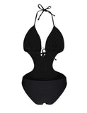 1 x RAW Customer Returns heekpek One-piece swimsuit women s V-neck sexy halterneck bikini cut out triangle swimwear women, black 1 , XL - RRP €32.99