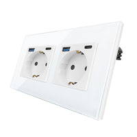 1 x RAW Customer Returns CNBINGO glass double socket with USB ports Type-C and Type-A support 20W fast charging - double socket flush-mounted in white - Schuko protective contact wall socket with glass frame - RRP €23.69