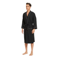 1 x RAW Customer Returns Mnemo Men s Bathrobe Waffle Light Kimono Waffle Dressing Gown Made of Organic Cotton, Black, XXL - RRP €38.99