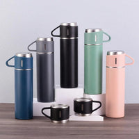 1 x RAW Customer Returns Stainless steel thermos bottle 500ml - BPA-free, leak-proof and insulated with lid and handle - ideal for hot and cold drinks, perfect for work, school and on the go - includes 3 cups black  - RRP €20.16