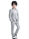 1 x RAW Customer Returns LOLANTA 3-Piece Boys Plaid Suit Set, Elegant Blazer for Wedding Prom, Formal Wear Jacket-Pant-Bow Tie Set 11-12 Years, Gray  - RRP €39.98