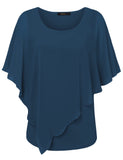 1 x RAW Customer Returns Vafoly Elegant Women s Short Sleeve Tunic Blouses Business Casual Women s Top Flowing Double Layer Tunic Chiffon Summer Fashion 2022 Flattering Work Poncho Tunic Blue L - RRP €32.99