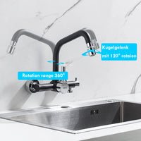 1 x RAW Customer Returns ONECE wall-mounted kitchen faucet with 3 4 inch connection for dishwasher washing machine, wall-mounted kitchen faucet with 2 jet types, wall-mounted mixer tap, black - RRP €62.99