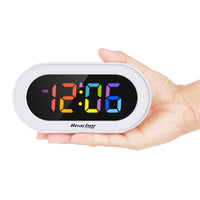 1 x RAW Customer Returns REACHER Small Colorful LED Digital Alarm Clock with Snooze, Easy to Use, Brightness Dimmer, Adjustable Alarm Volume, Compact Clock for Bedroom, Bedside Table, Mains Powered - RRP €19.99