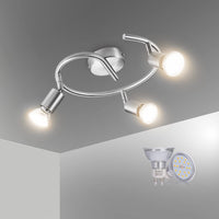 1 x RAW Customer Returns Bojim LED ceiling light swiveling, LED ceiling spotlight 3 bulbs LED ceiling lamp incl. 3 x 6W GU10 spots warm white 2700K 550LM, modern kitchen lamp IP20 spot light metal matt nickel design - RRP €31.45